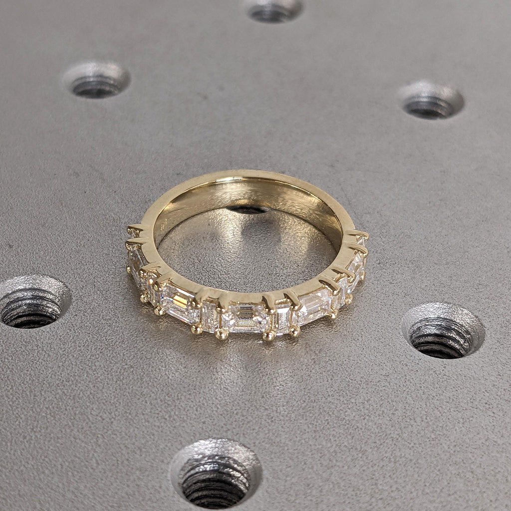 Half Eternity Diamond Wedding Bands for Women | Baguette and Emerald Cut Lab Grown Diamond Ring | Custom Gold Ring Anniversary Gift image #7