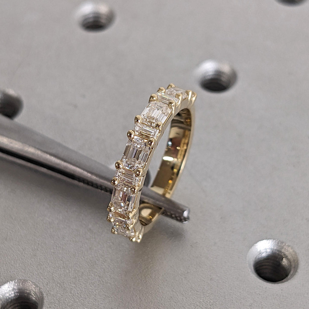 Half Eternity Diamond Wedding Bands for Women | Baguette and Emerald Cut Lab Grown Diamond Ring | Custom Gold Ring Anniversary Gift