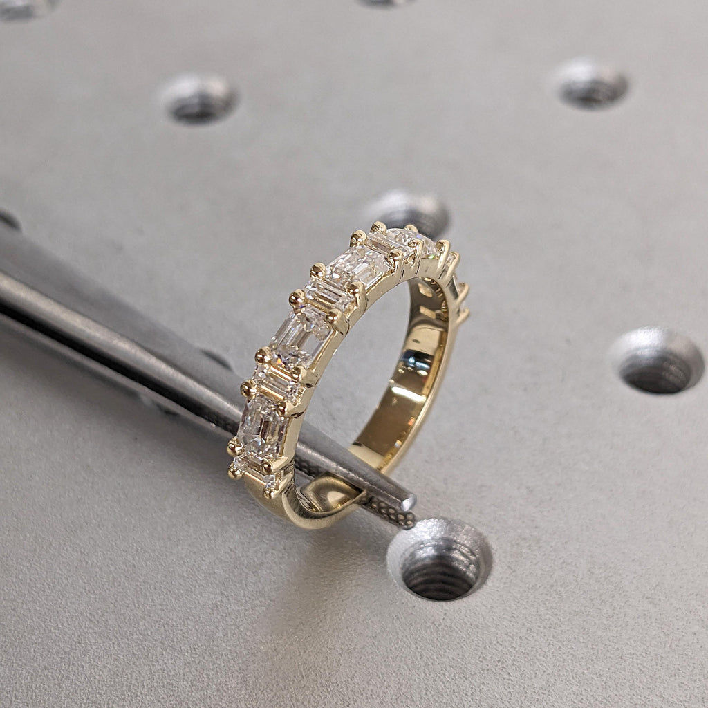 Half Eternity Diamond Wedding Bands for Women | Baguette and Emerald Cut Lab Grown Diamond Ring | Custom Gold Ring Anniversary Gift image #3