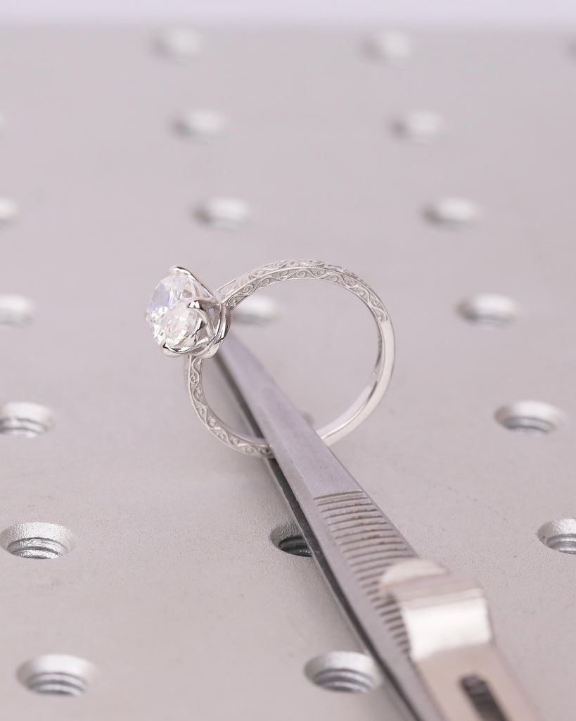 Oval Lab Grown Diamond Ring, Platinum Engagement Ring, Scrollwork Band, Personalized Handmade Jewelry, Vintage Solitaire Rings for Women image #14