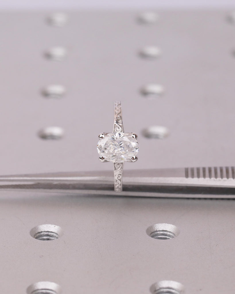 Oval Lab Grown Diamond Ring, Platinum Engagement Ring, Scrollwork Band, Personalized Handmade Jewelry, Vintage Solitaire Rings for Women image #10