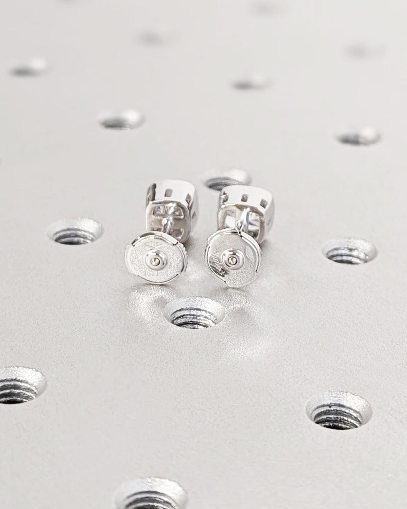 Lab Grown Diamond Cushion Cut Stud Earrings, 18k White Gold Earrings, Bezel Set Diamond Earrings, La Pousette Backs, Everyday Bridal Jewelry image #8