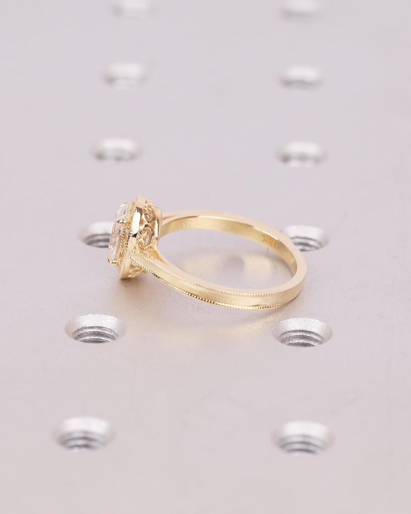 1 Carat Lab Created Diamond Wedding Rings for Women, Oval Engagement Ring, Vintage Inspired 18k Yellow Gold Jewelry, Unique Solitaire Ring image #9