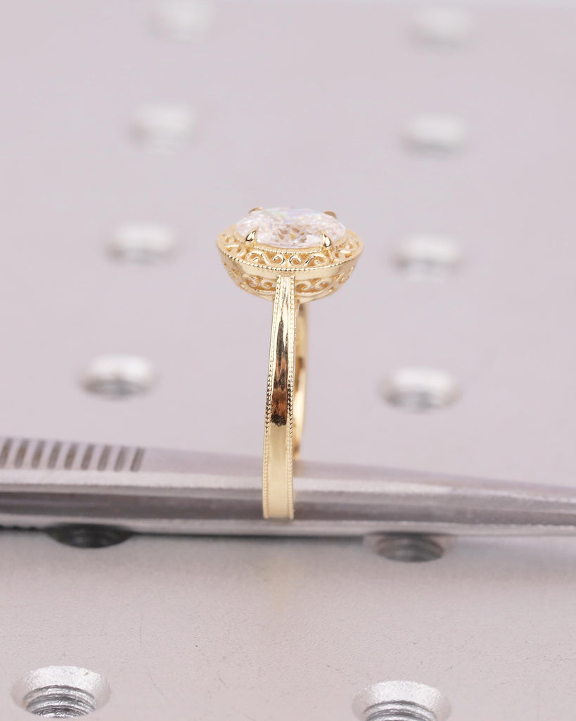 1 Carat Lab Created Diamond Wedding Rings for Women, Oval Engagement Ring, Vintage Inspired 18k Yellow Gold Jewelry, Unique Solitaire Ring image #11