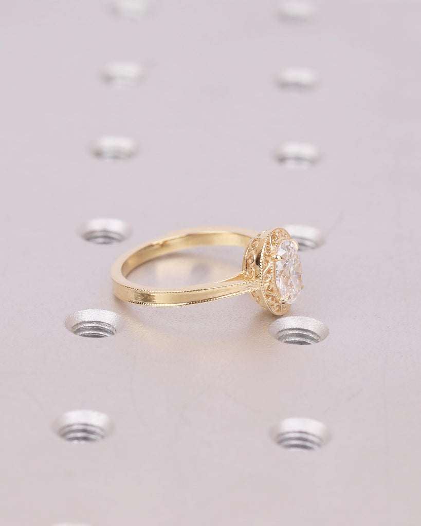 1 Carat Lab Created Diamond Wedding Rings for Women, Oval Engagement Ring, Vintage Inspired 18k Yellow Gold Jewelry, Unique Solitaire Ring image #4