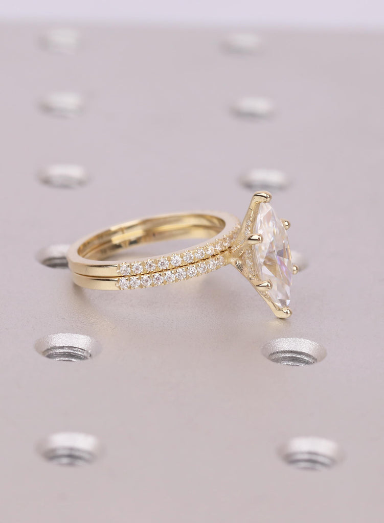 Unique Engagement Ring Set Marquise Cut Moissanite Bridal Ring Set Solid Gold Wedding Moissanite Jewelry Personalized Diamond Matching Ring image #5