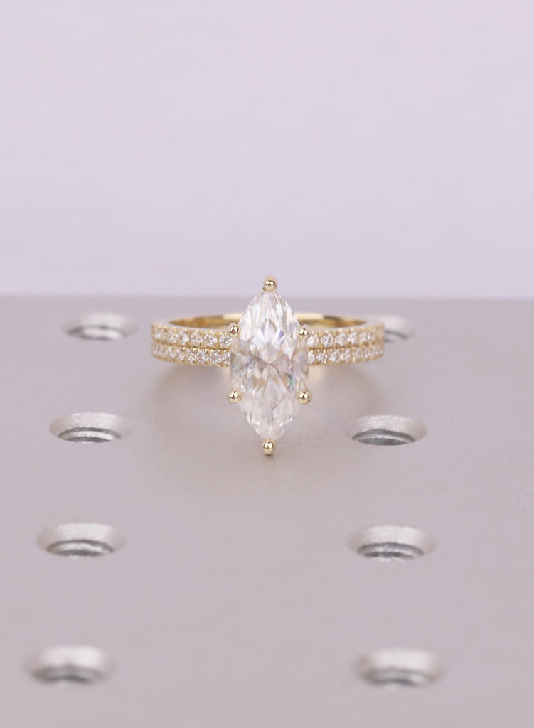 Moissanite Bridal Ring Set Marquise Engagement Ring 14k/18K Gold Platinum Moissanite Matching Band 2Pcs Wedding Jewelry Set Gift For Her image #4