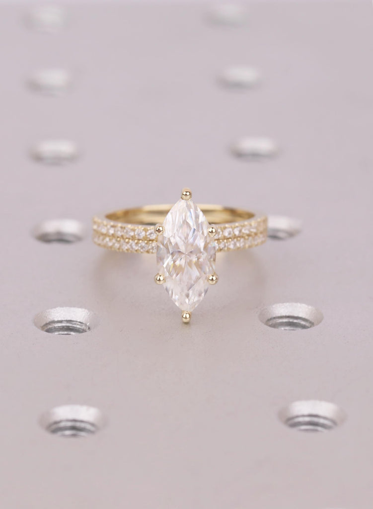 Moissanite Bridal Ring Set Marquise Engagement Ring 14k/18K Gold Platinum Moissanite Matching Band 2Pcs Wedding Jewelry Set Gift For Her image #5
