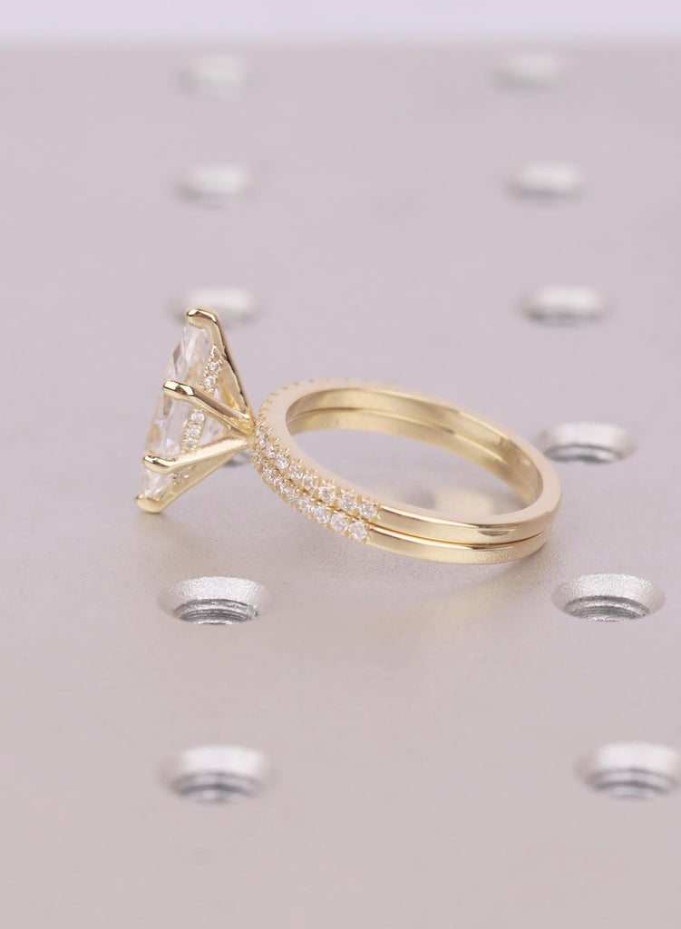 Moissanite Bridal Ring Set Marquise Engagement Ring 14k/18K Gold Platinum Moissanite Matching Band 2Pcs Wedding Jewelry Set Gift For Her image #8