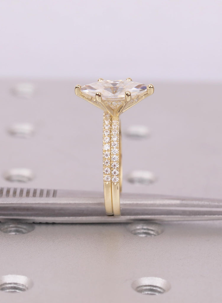 Moissanite Bridal Ring Set Marquise Engagement Ring 14k/18K Gold Platinum Moissanite Matching Band 2Pcs Wedding Jewelry Set Gift For Her image #12