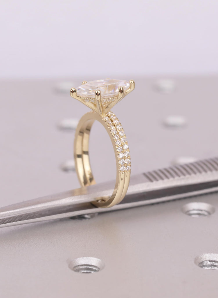 Moissanite Bridal Ring Set Marquise Engagement Ring 14k/18K Gold Platinum Moissanite Matching Band 2Pcs Wedding Jewelry Set Gift For Her image #13