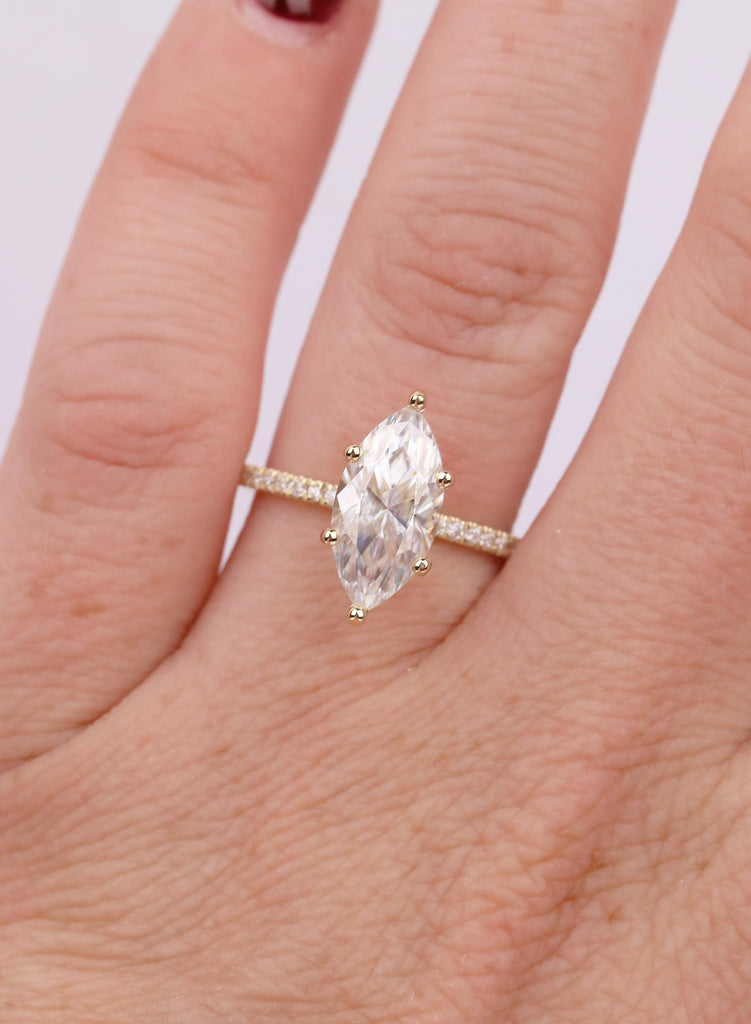 Elegant 14K/18K Gold Engagement Ring Set - Marquise Lab Grown Diamond, IGI Certified, Hidden Halo Design image #15