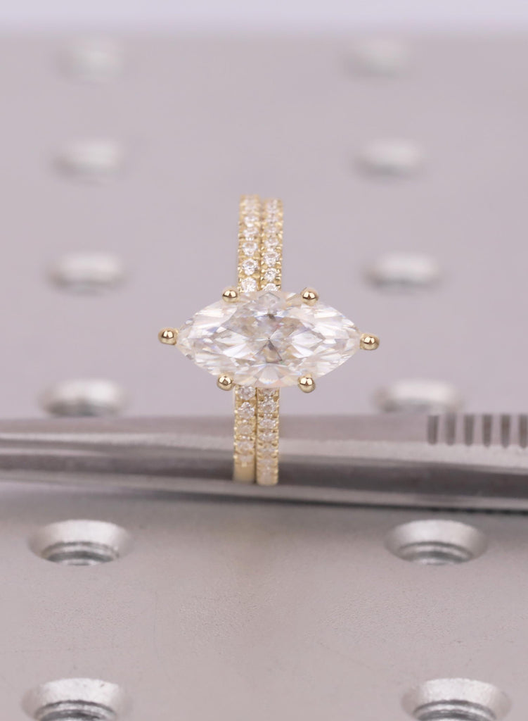 Elegant 14K/18K Gold Engagement Ring Set - Marquise Lab Grown Diamond, IGI Certified, Hidden Halo Design image #11