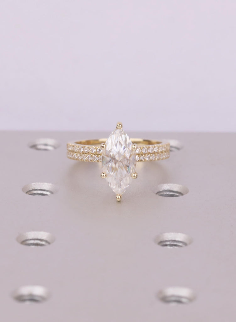 Elegant 14K/18K Gold Engagement Ring Set - Marquise Lab Grown Diamond, IGI Certified, Hidden Halo Design image #2