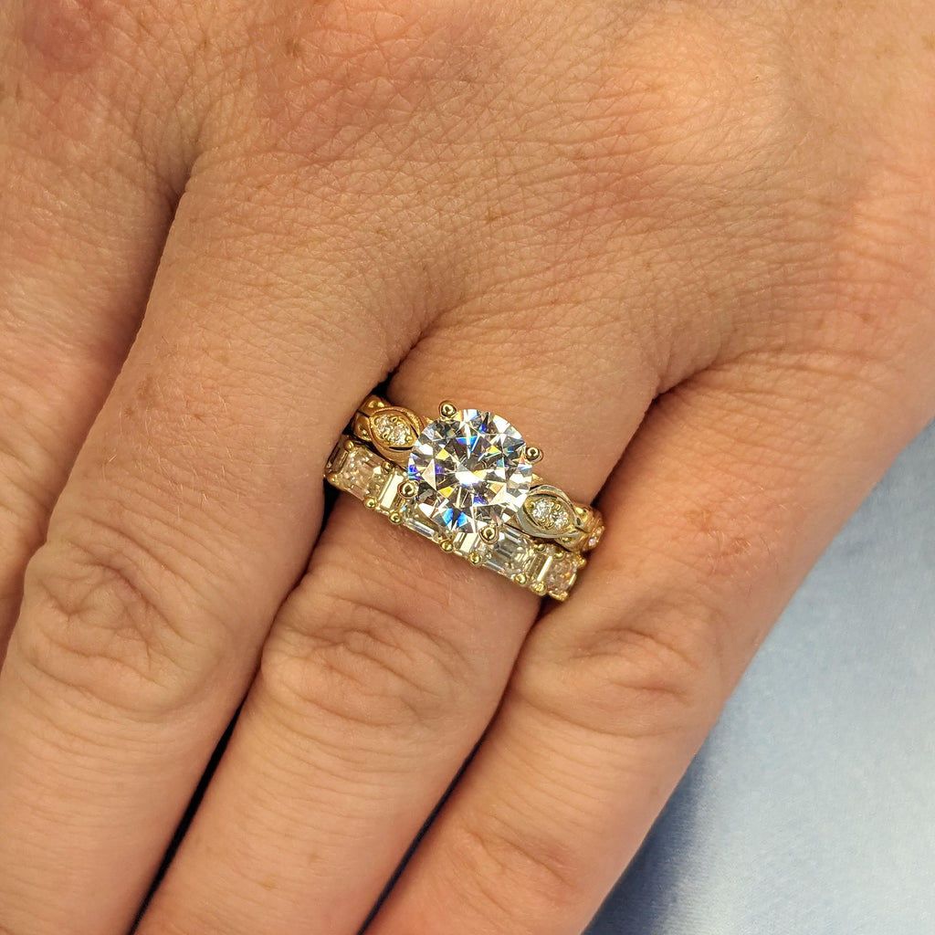 Baguette and Emerald cut Lab Grown Diamond Stackable Wedding Ring 2 Piece Bridal Set | Art Deco Promise Ring for Women image #3