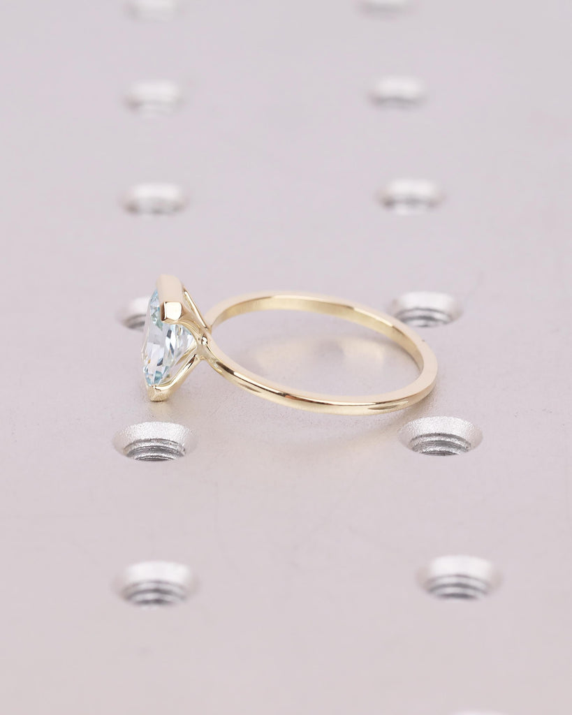 Radiant Cut Aquamarine Ring, Half Bezel Engagement Ring, 14k Solid Gold Promise Rings for Her, Light Blue Gemstone Jewelry, March Birthstone image #14