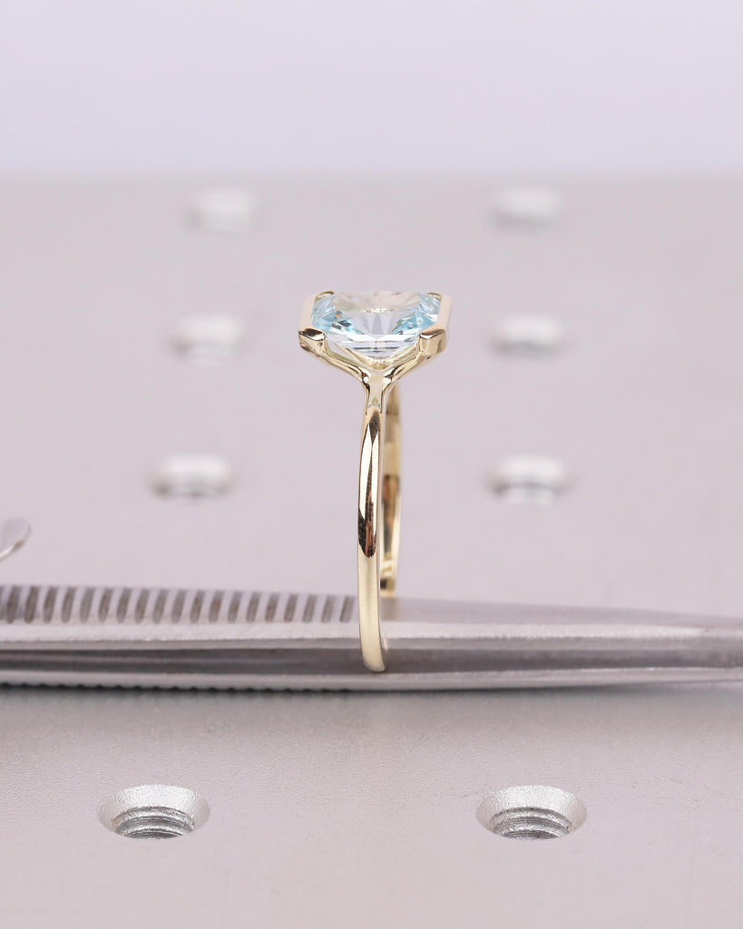 Radiant Cut Aquamarine Ring, Half Bezel Engagement Ring, 14k Solid Gold Promise Rings for Her, Light Blue Gemstone Jewelry, March Birthstone image #15