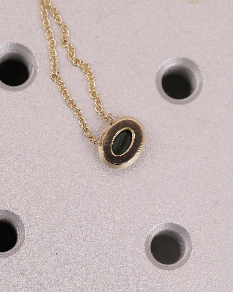 14k Yellow Gold Oval Teal Sapphire Necklace Pendant with Diamond Halo, Birthstone Jewelry image #6