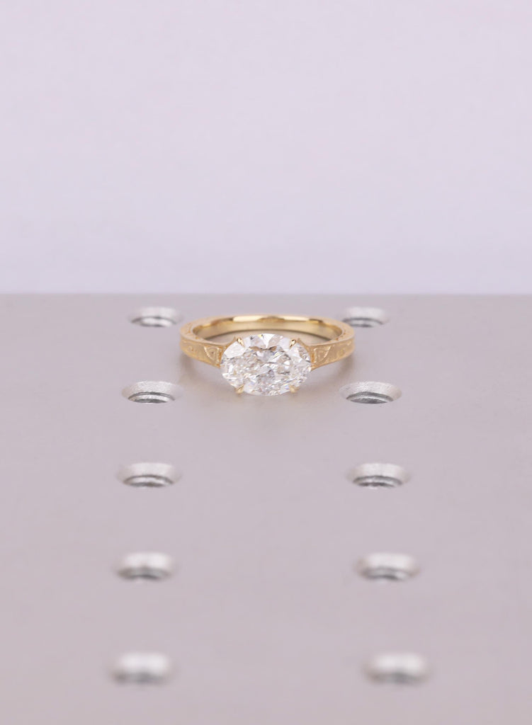 2 Carat Oval Cut Conflict Free Diamond Ring | Solitaire Lab Grown Diamond | 18K Yellow Gold Engagement Ring | Dainty Engraved Ring For Women image #4