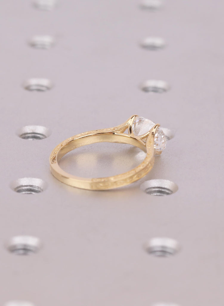 2 Carat Oval Cut Conflict Free Diamond Ring | Solitaire Lab Grown Diamond | 18K Yellow Gold Engagement Ring | Dainty Engraved Ring For Women image #5