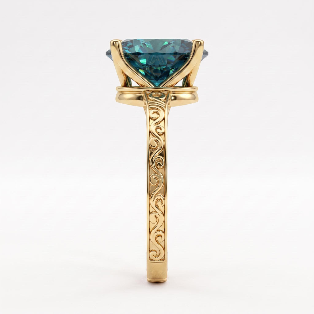 2ct Teal Sapphire Vintage Engagement Ring for Women | Oval Solitaire Ring | Solid Gold or Platinum Filigree Wedding Band | Anniversary Gift image #4