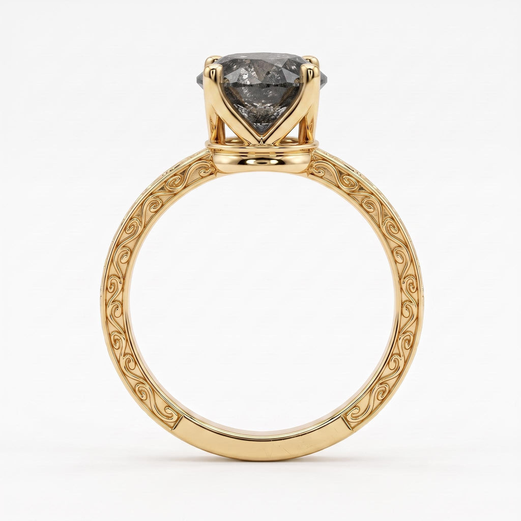 Solid Gold Handmade Filigree Wedding Band | Vintage Oval Solitaire Diamond Ring | Anniversary Gift for Her image #1