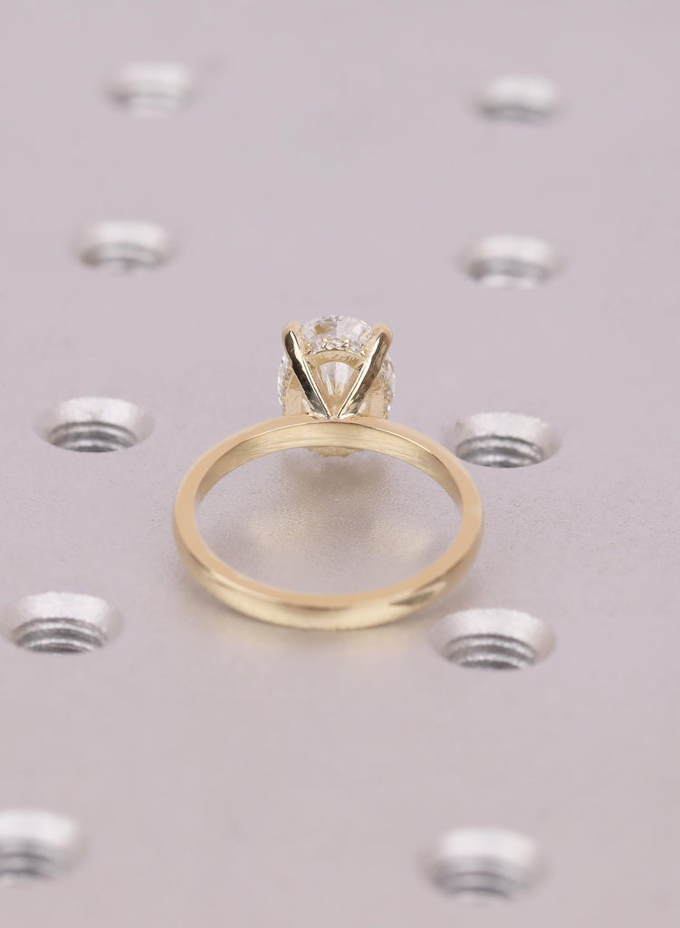 Unique Oval Moissanite Engagement Ring, 14K Yellow Gold, Hidden Halo Band, Jewelry Gift image #7