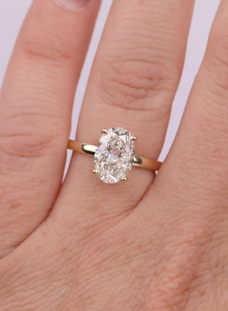 Oval Moissanite Engagement Ring 14K Yellow Gold, Hidden Halo Wedding Band, Elongated Oval Dainty Bridal Ring, Promise Ring for Her image #2