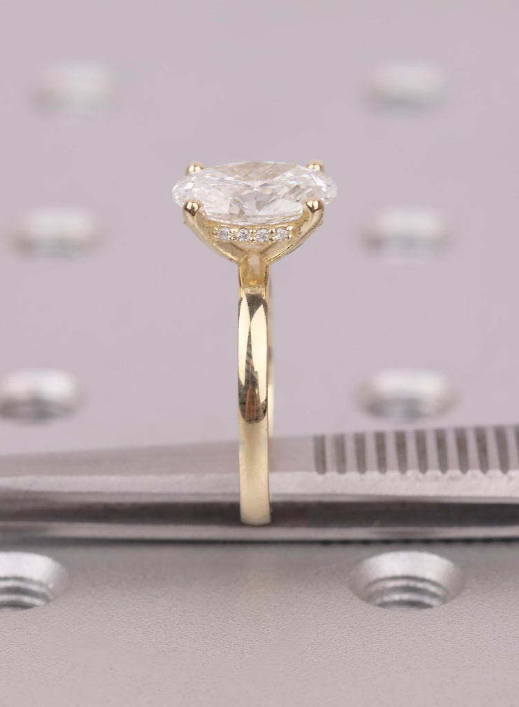 Unique Oval Moissanite Engagement Ring, 14K Yellow Gold, Hidden Halo Band, Jewelry Gift image #1