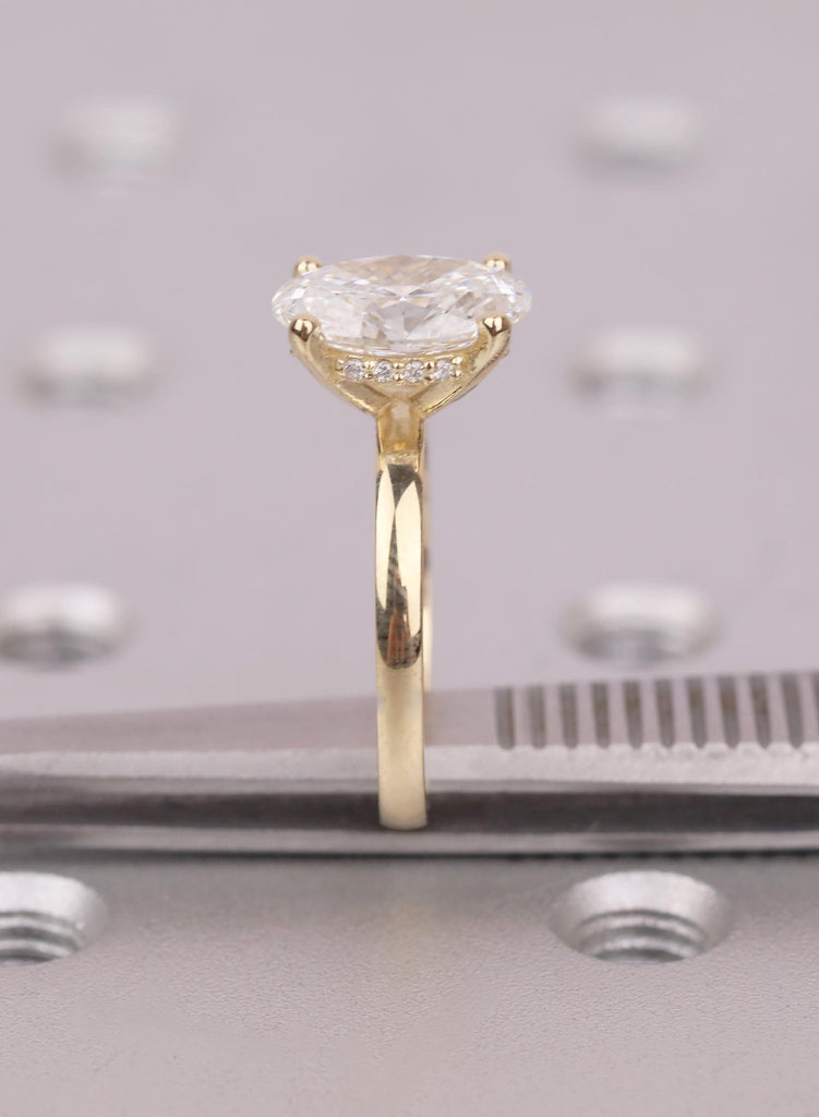Oval Moissanite Engagement Ring 14K Yellow Gold, Hidden Halo Wedding Band, Elongated Oval Dainty Bridal Ring, Promise Ring for Her image #11