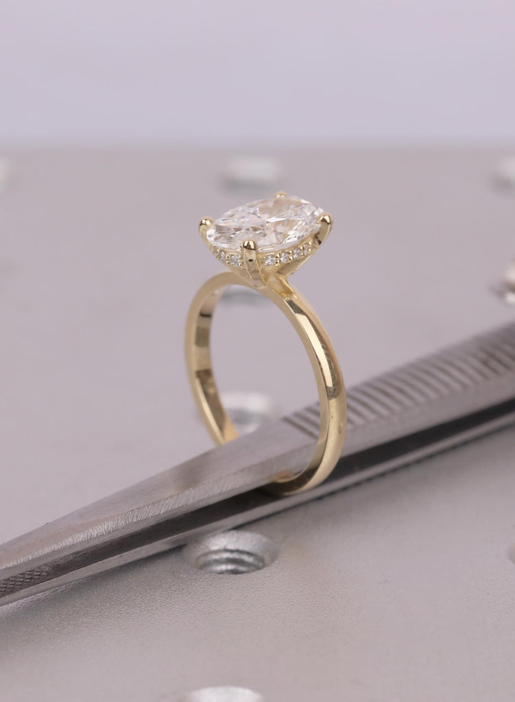 Unique Oval Moissanite Engagement Ring, 14K Yellow Gold, Hidden Halo Band, Jewelry Gift image #12
