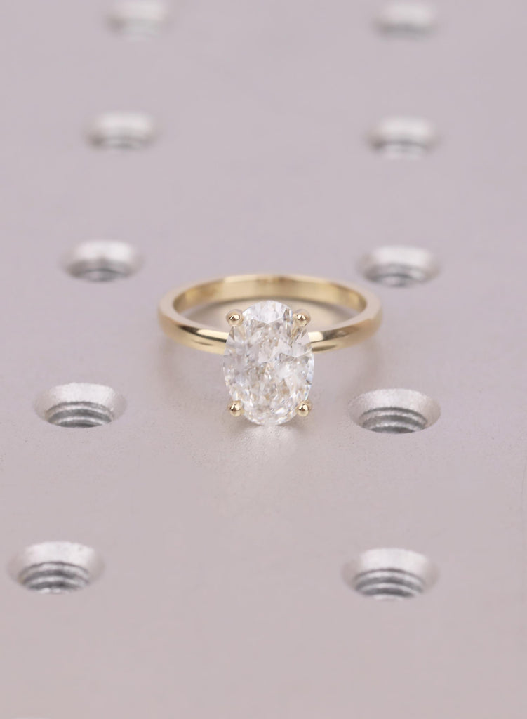 Oval Lab Diamond Ring Hidden Halo IGI Certified Engagement Ring 14K Solid Yellow Gold image #5