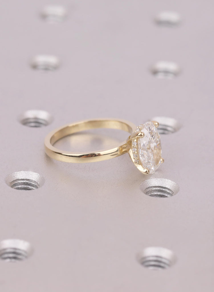Oval Lab Diamond Ring Hidden Halo IGI Certified Engagement Ring 14K Solid Yellow Gold image #6