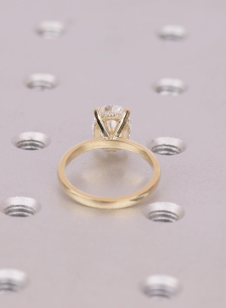 Oval Lab Diamond Ring Hidden Halo IGI Certified Engagement Ring 14K Solid Yellow Gold image #8
