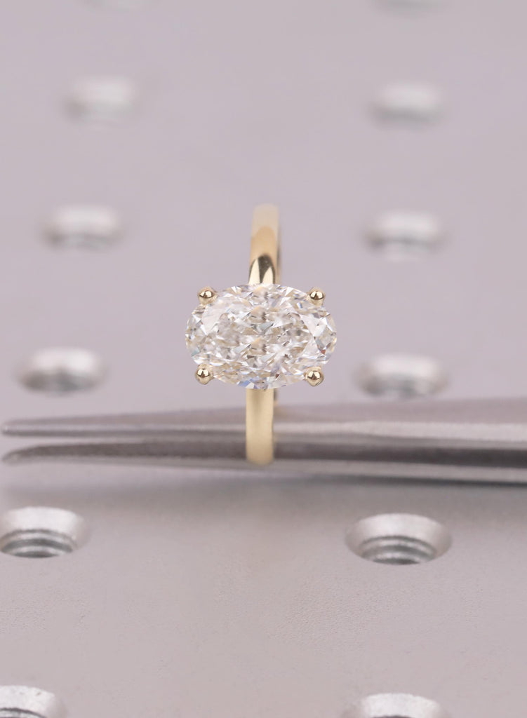 Oval Lab Diamond Ring Hidden Halo IGI Certified Engagement Ring 14K Solid Yellow Gold image #10