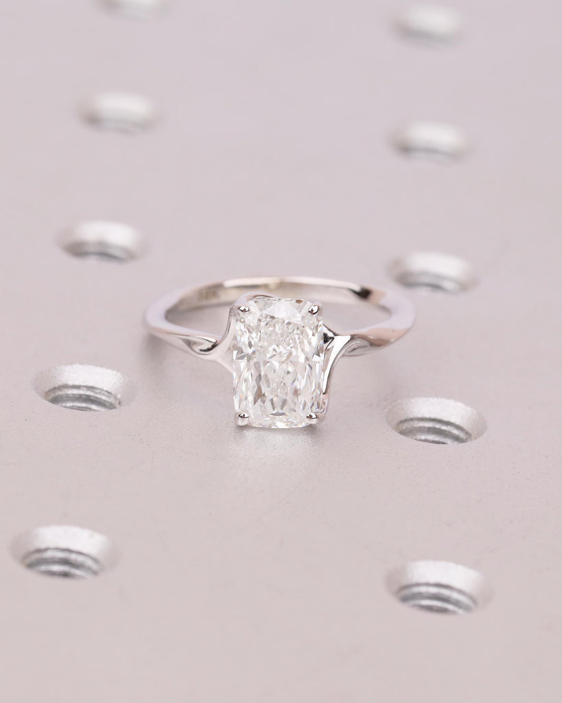 Minimalist Moissanite Engagement Ring, Dainty 14k Solid Gold Cushion Cut Ring, Split Shank Handmade Wedding Rings, Unique Bridal Jewelry image #1