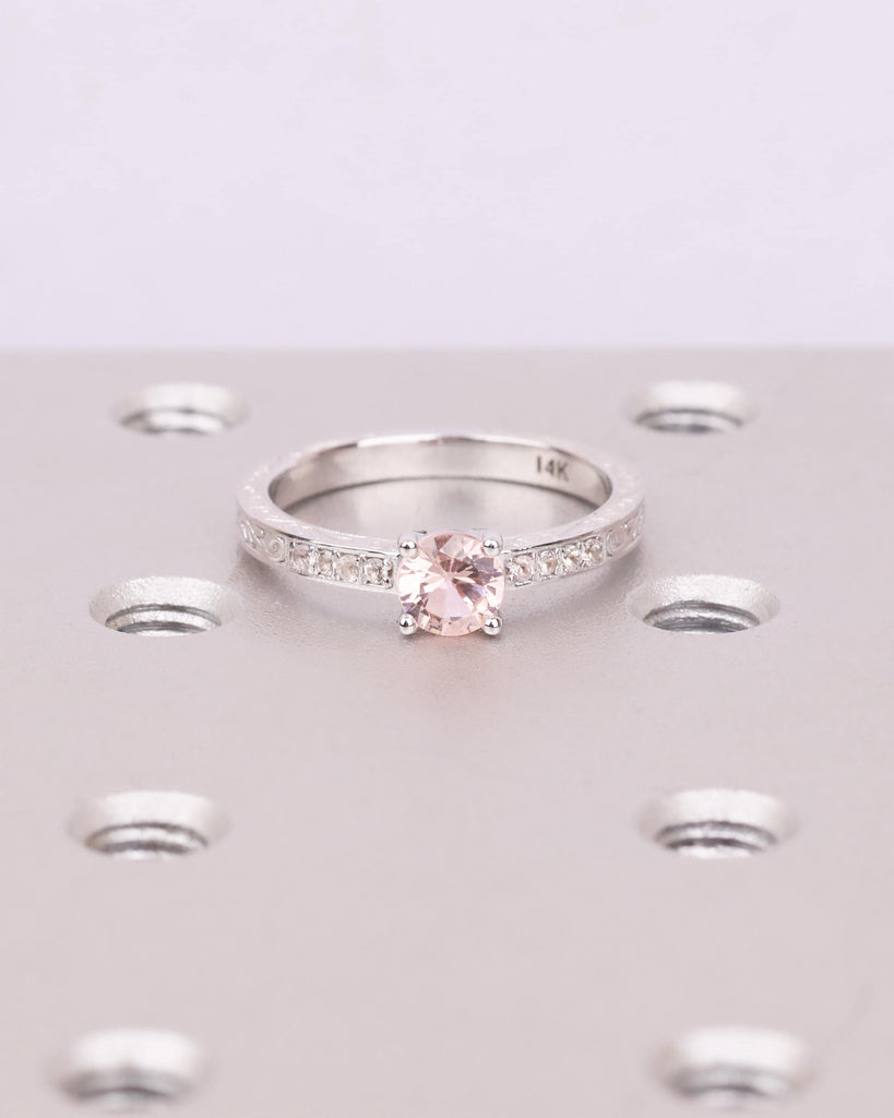 Morganite Engagement Ring, Antique White Gold Filigree Engagement Ring, Vintage Floral Pink Peach Morganite Ring, Natural Morganite Accents