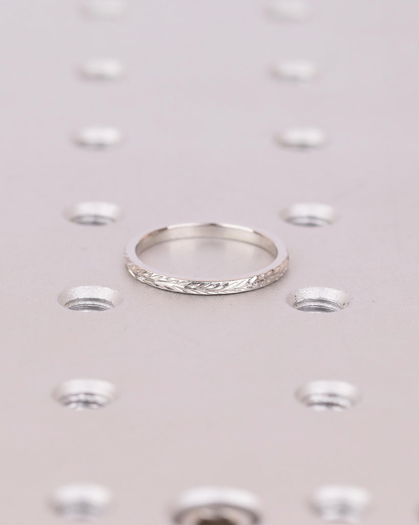 Floral Wedding Band, Vintage Platinum Ring, Flower Engraved Matching Rings for Women image #10