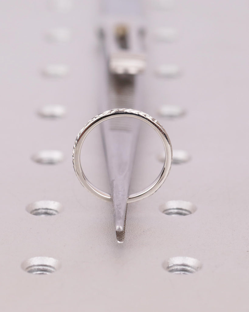 Floral Wedding Band, Vintage Platinum Ring, Flower Engraved Matching Rings for Women image #5