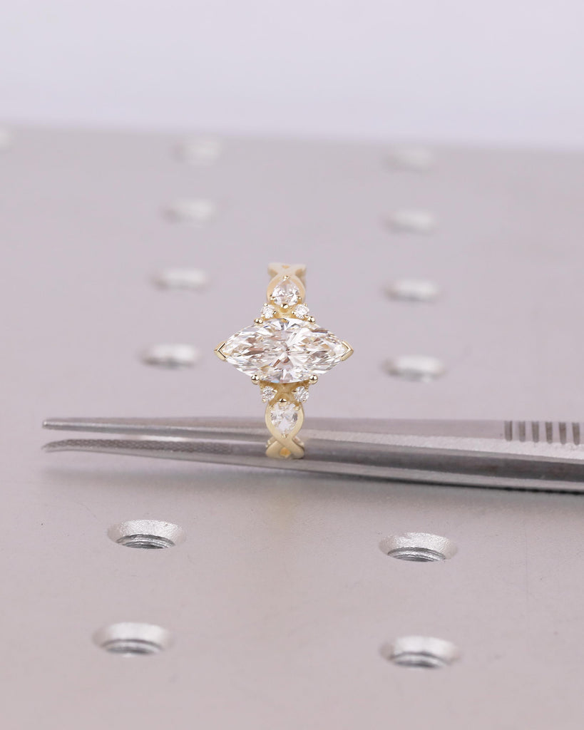 Marquise Lab Grown Diamond Engagement Ring, Twisted Band 14k Solid Gold Ring, Unique Handmade Jewelry, Personalized Bridal Rings for Women image #13