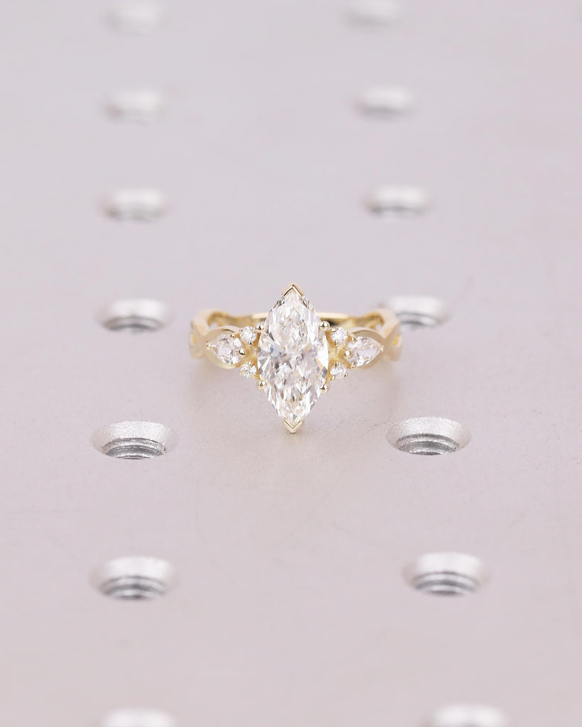 1-4ct Moissanite Marquise Ring, Art Deco 14k Gold Engagement Rings, Diamond Cluster Promise Ring for Her, Split Shank Vintage Style Jewelry image #18