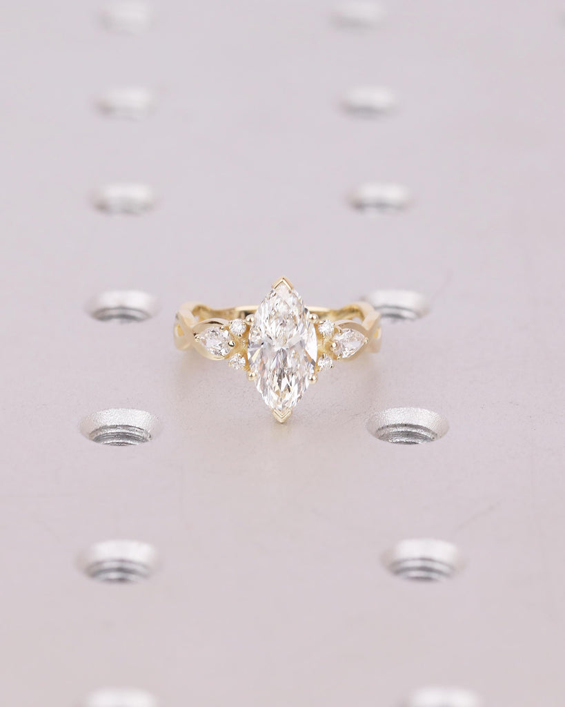 1-4ct Moissanite Marquise Ring, Art Deco 14k Gold Engagement Rings, Diamond Cluster Promise Ring for Her, Split Shank Vintage Style Jewelry image #20