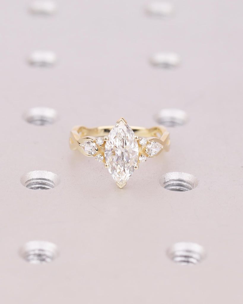 14k Yellow Gold Marquise Engagement Ring, 1.5ct Lab Diamond Wedding Anniversary Rings for Women, Bridal Jewelry, Split Shank Promise Ring image #9