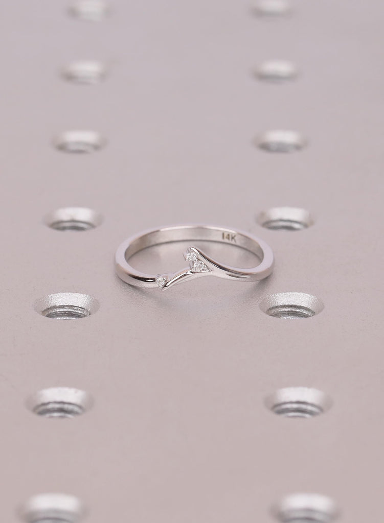 14K Gold Curved Wedding Band, Diamond Contour Stacking Ring, Nature Inspired Moissanite Matching Band, Delicate Promise Jewelry image #2
