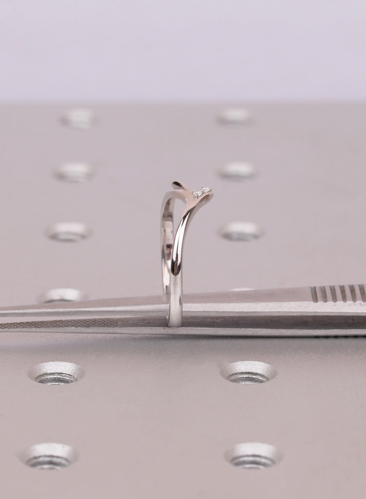 14K/18K Solid Gold Dainty Curved Wedding Band, Nature Inspired Leaf Branch Diamond Thin Wedding Band, Stacking Ring image #18
