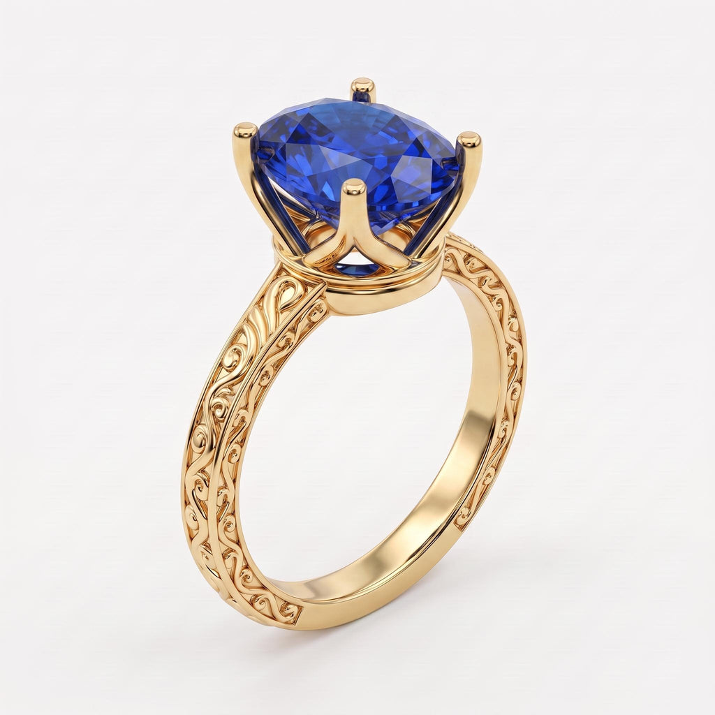 Blue Sapphire Engagement Rings for Women | Oval Solitaire Ring | 14k/18k Gold Vintage Bridal Jewelry Anniversary Gift image #2