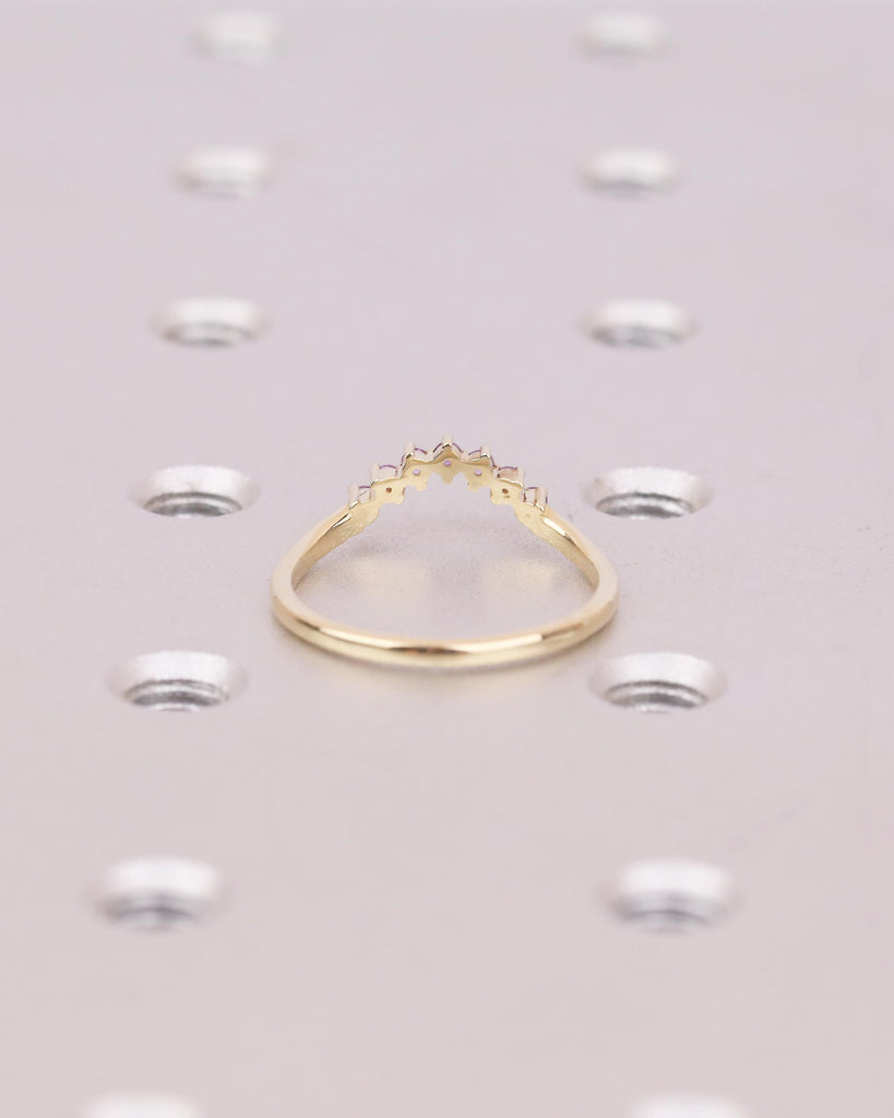 Curved Wedding Band Women, Dainty 14k Solid Gold Matching Rings, Round Amethyst Gemstone Ring, February Birthstone Jewelry, Anniversary Band image #6