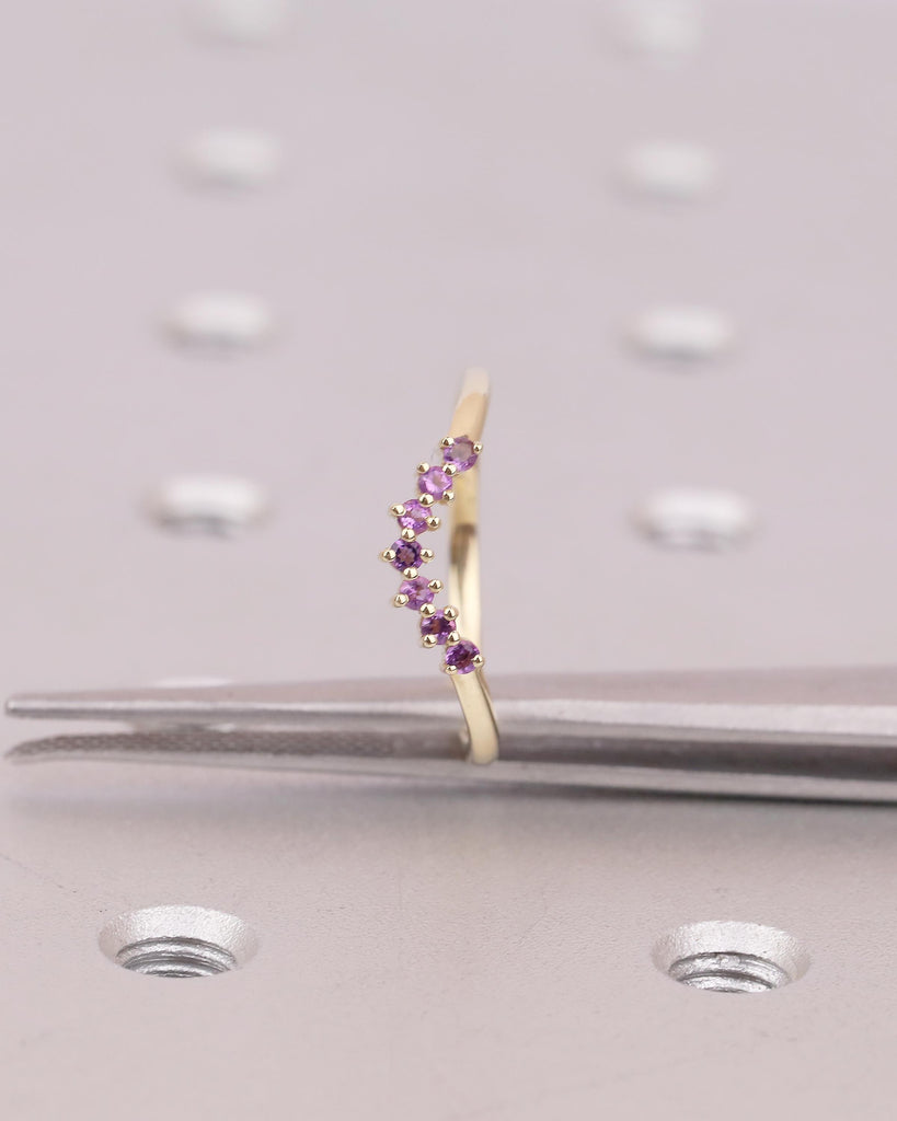 Amethyst Wedding Band, 14k Gold Stackable Rings for Women, Purple Gemstone Jewelry image #13