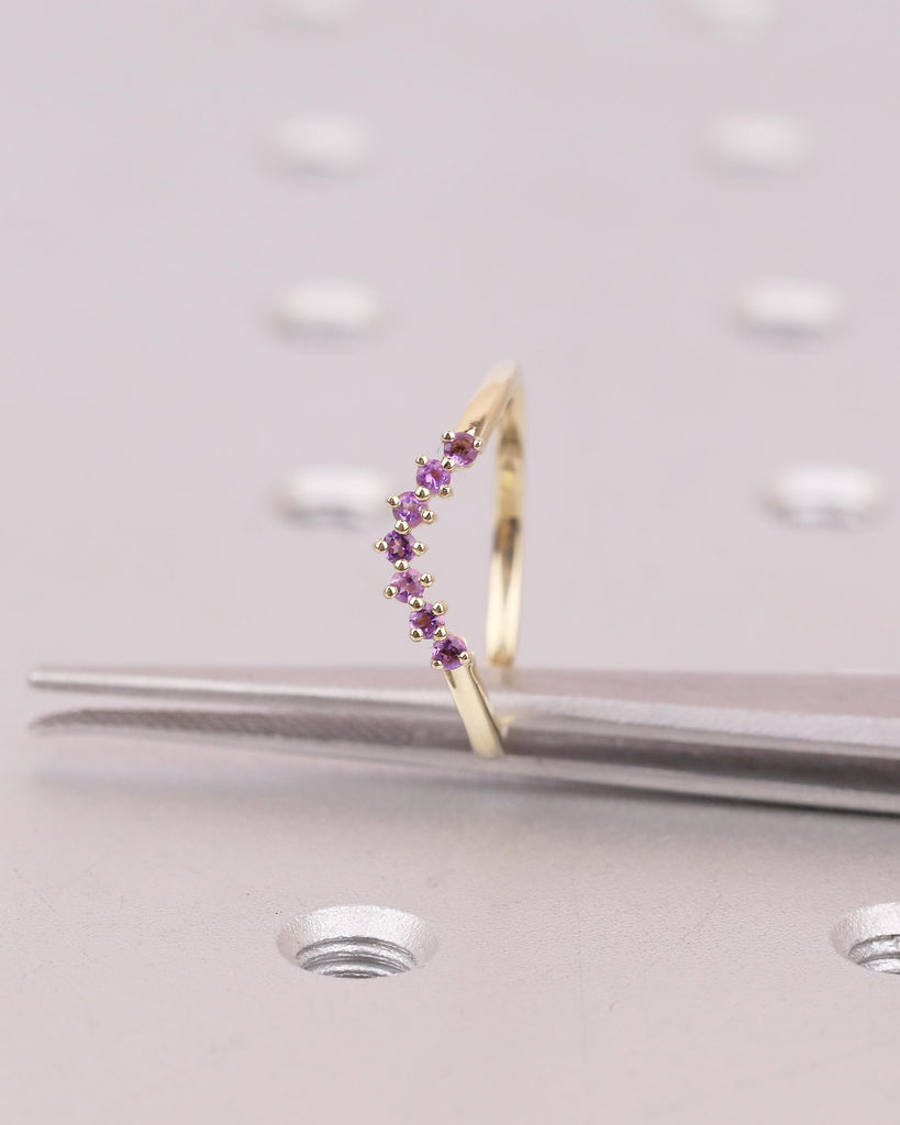 Amethyst Wedding Band, 14k Gold Stackable Rings for Women, Purple Gemstone Jewelry image #9