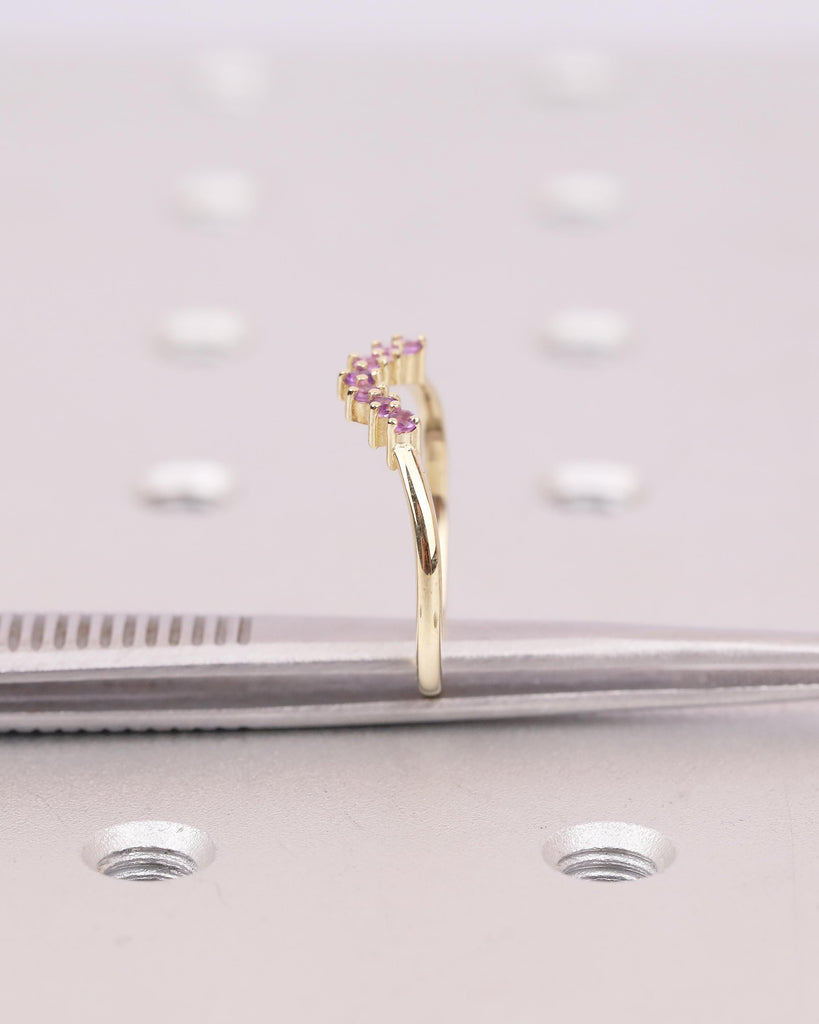 Curved Wedding Band Women, Dainty 14k Solid Gold Matching Rings, Round Amethyst Gemstone Ring, February Birthstone Jewelry, Anniversary Band image #16